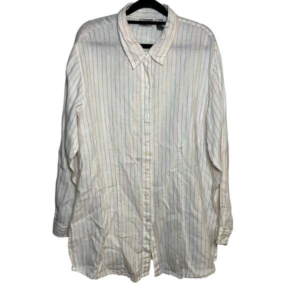 Chico's Tops - Chicos 100% Linen Button Up Shirt White Rainbow Striped Size 3 Preppy Collared